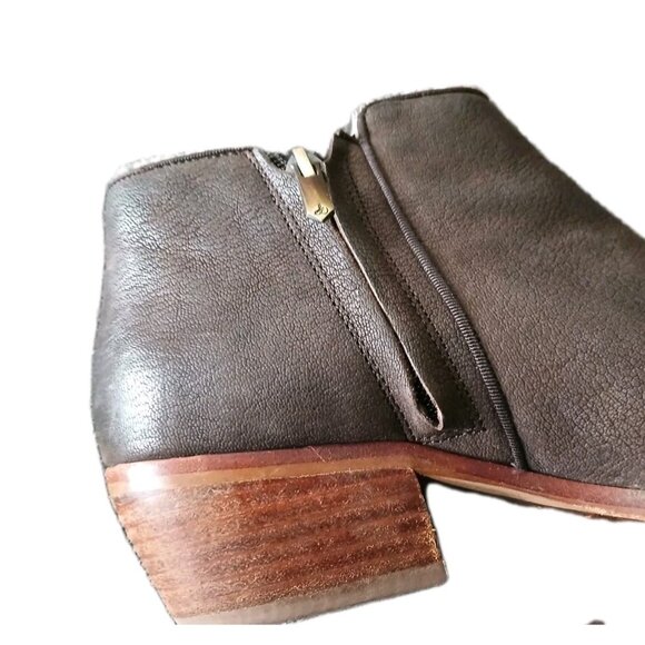 Sam Edelman Womens 8.5 Chocolate Brown Leather Ankle Boots Faux Fur Block Heel - Picture 6 of 7